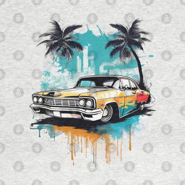 Old car with palm trees watercolor by JnS Merch Store